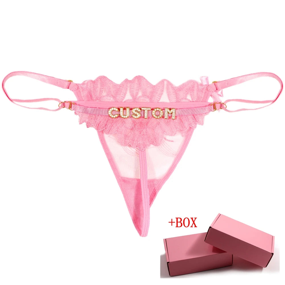 Sexy Lace Custom Name Thong for Women Girls Flower Embroidery Panties Low Waist Breathable Adjustable Personality Underwear Gift Chez.shoptime