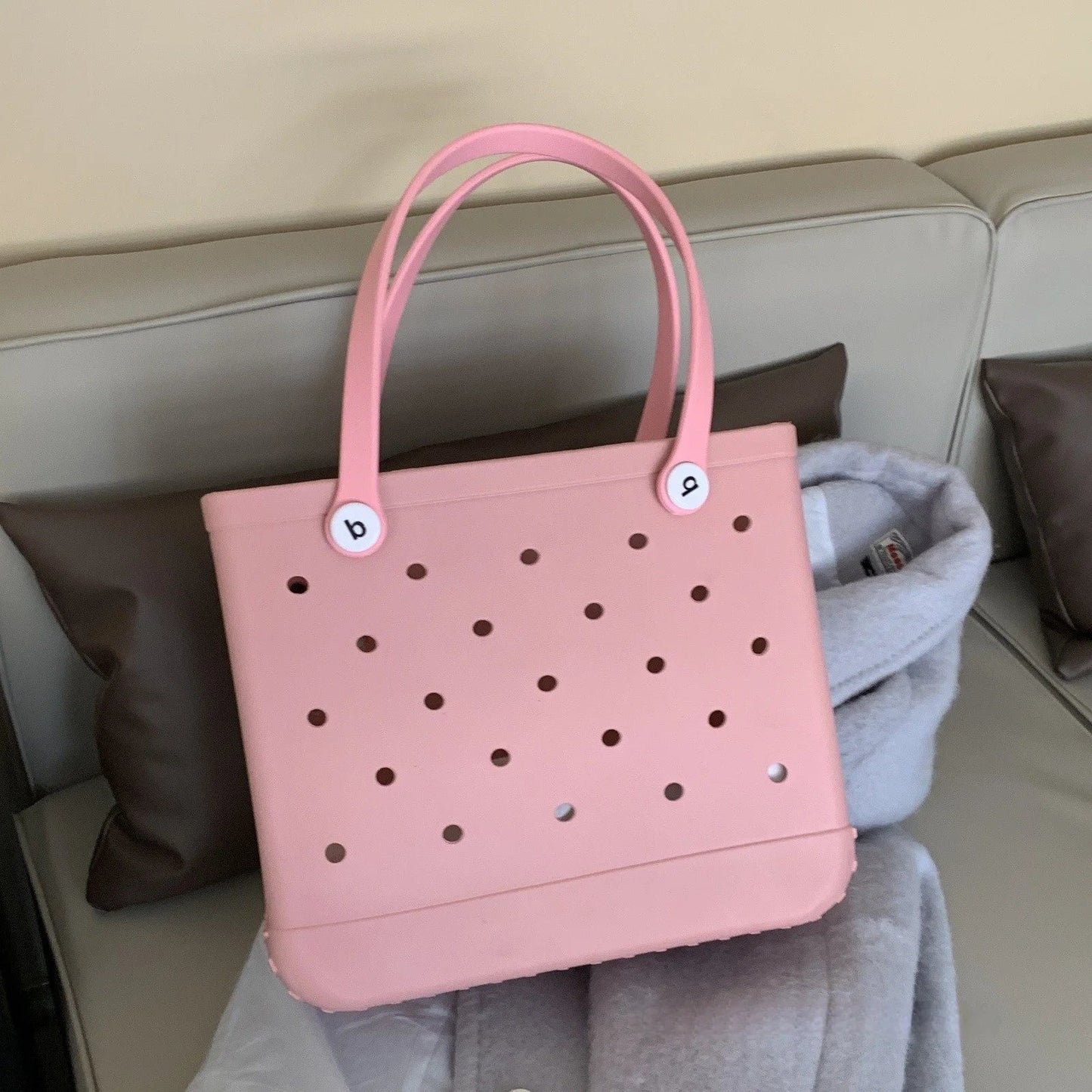 M/L/XL Beach Bag Fashion EVA Waterproof Rubber Picnic Storage Basket Travel Shopping Handbag Women Shoulder Solid Color Tote Bag Chez.shoptime