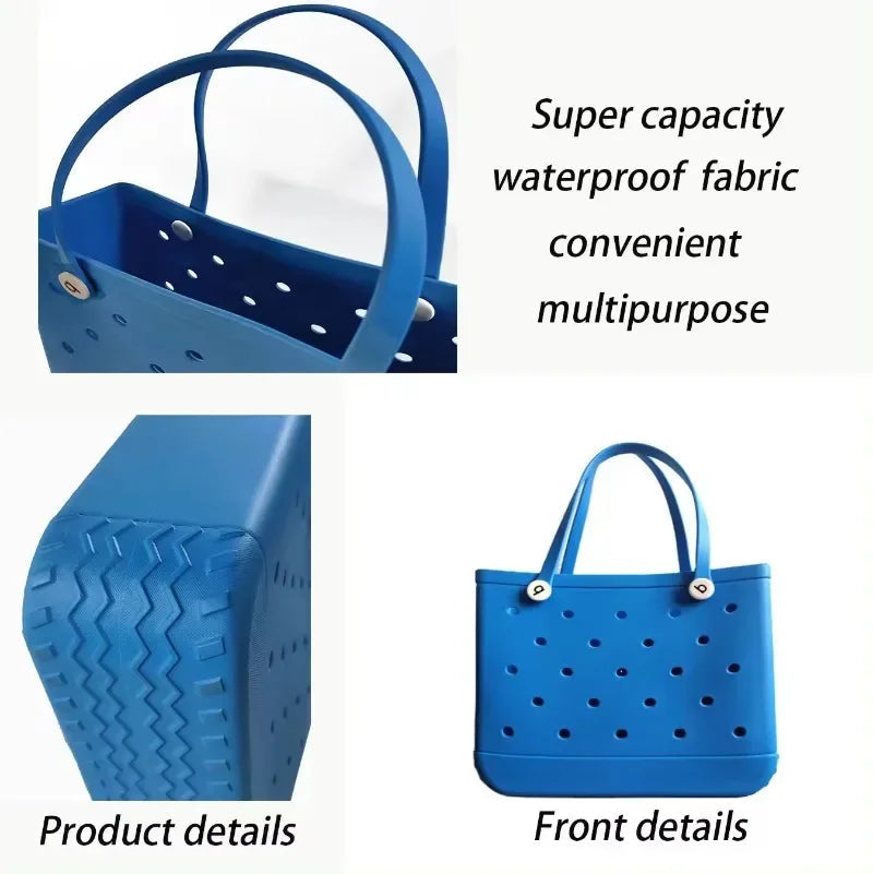 M/L/XL Beach Bag Fashion EVA Waterproof Rubber Picnic Storage Basket Travel Shopping Handbag Women Shoulder Solid Color Tote Bag Chez.shoptime