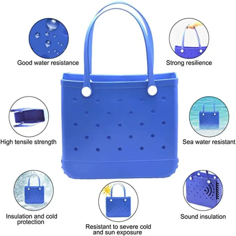M/L/XL Beach Bag Fashion EVA Waterproof Rubber Picnic Storage Basket Travel Shopping Handbag Women Shoulder Solid Color Tote Bag Chez.shoptime