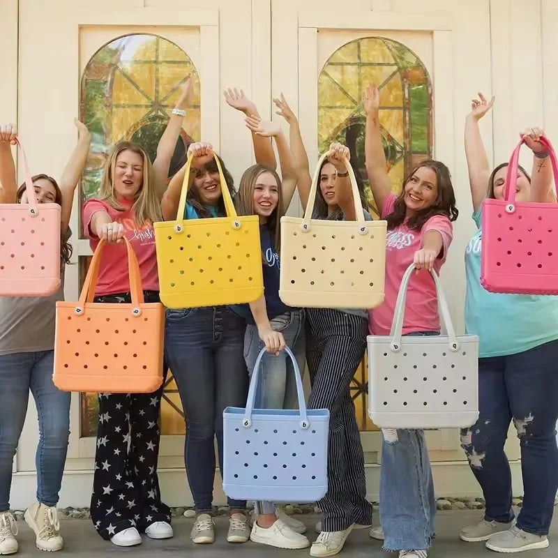 M/L/XL Beach Bag Fashion EVA Waterproof Rubber Picnic Storage Basket Travel Shopping Handbag Women Shoulder Solid Color Tote Bag Chez.shoptime