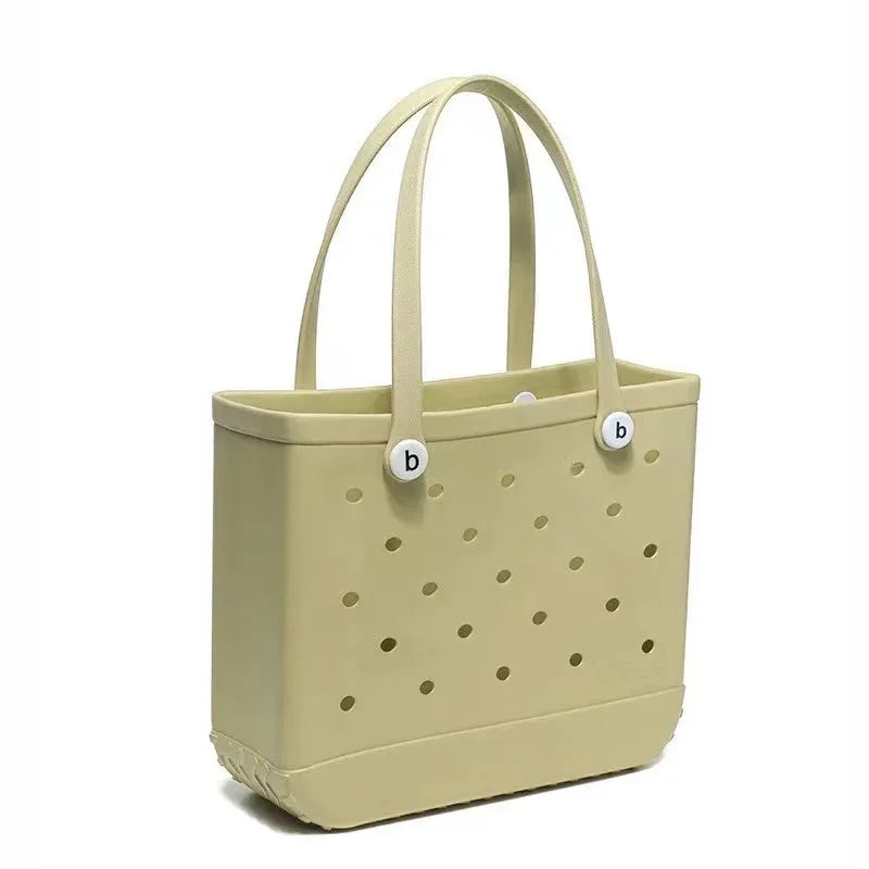 M/L/XL Beach Bag Fashion EVA Waterproof Rubber Picnic Storage Basket Travel Shopping Handbag Women Shoulder Solid Color Tote Bag Chez.shoptime