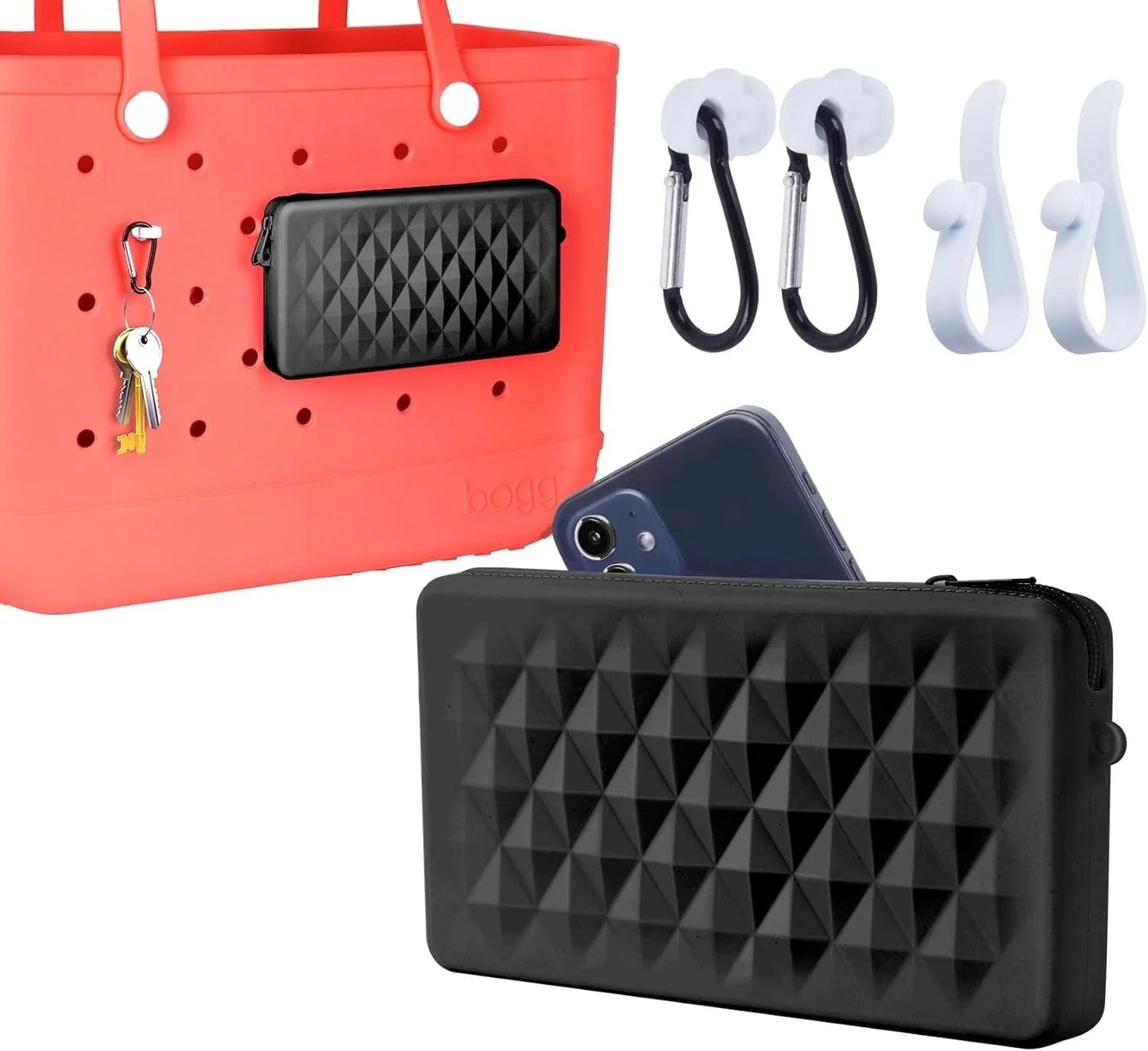 Silicone Phone Holder for Bogg Bag, Accessories Set Contain 2PCS Key Holder & 8PCS Flower Charms, Soft Insert Zipper Wallet for Chez.shoptime