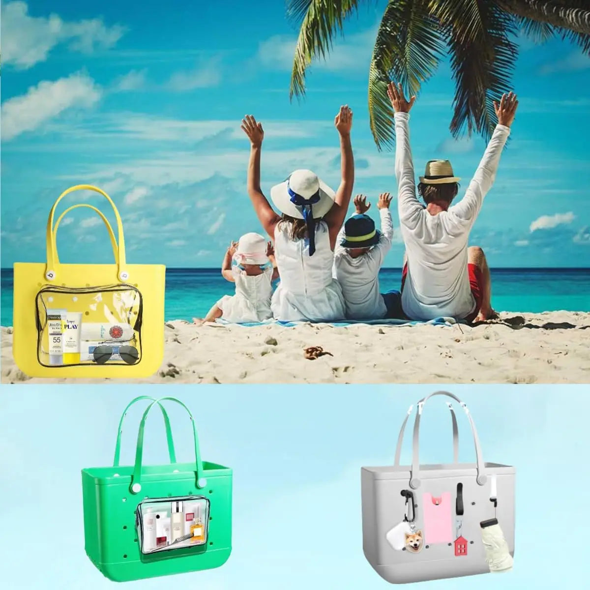 Accessories for Bogg Bag, Clear Toiletry Bag Compatible for Beach Bag, Cell Phone Holder, Hooks and Key Chain Set Chez.shoptime