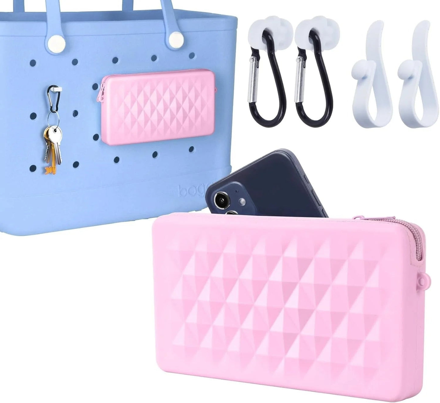 Silicone Phone Holder for Bogg Bag, Accessories Set Contain 2PCS Key Holder & 8PCS Flower Charms, Soft Insert Zipper Wallet for Chez.shoptime