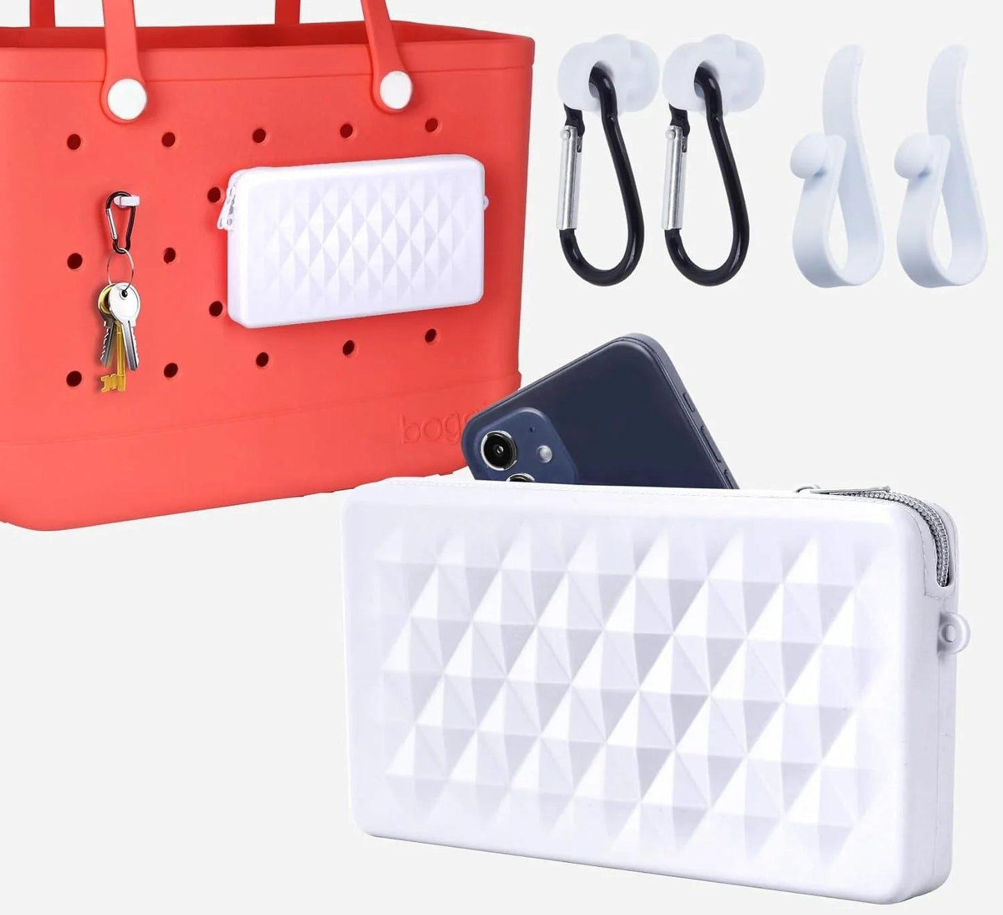 Silicone Phone Holder for Bogg Bag, Accessories Set Contain 2PCS Key Holder & 8PCS Flower Charms, Soft Insert Zipper Wallet for Chez.shoptime