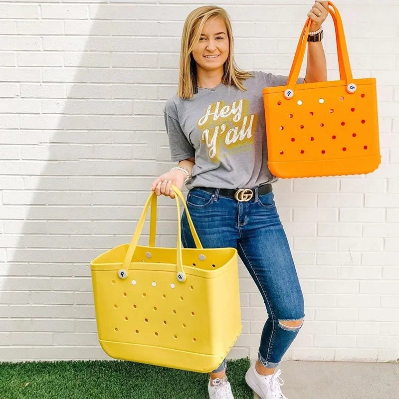 M/L/XL Beach Bag Fashion EVA Waterproof Rubber Picnic Storage Basket Travel Shopping Handbag Women Shoulder Solid Color Tote Bag Chez.shoptime
