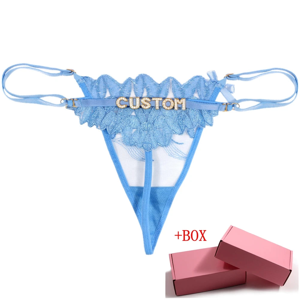 Sexy Lace Custom Name Thong for Women Girls Flower Embroidery Panties Low Waist Breathable Adjustable Personality Underwear Gift Chez.shoptime