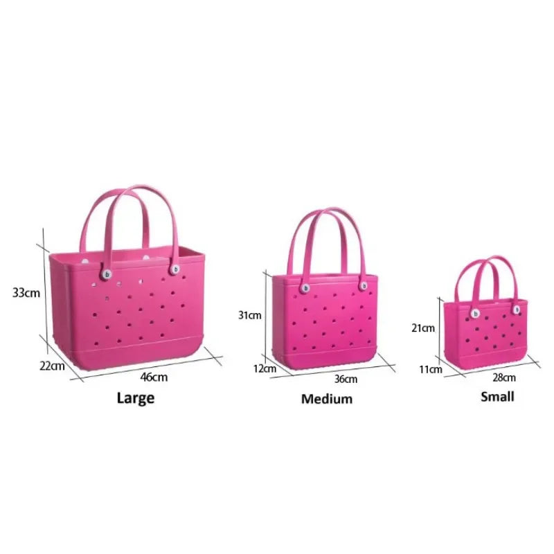 M/L/XL Beach Bag Fashion EVA Waterproof Rubber Picnic Storage Basket Travel Shopping Handbag Women Shoulder Solid Color Tote Bag Chez.shoptime