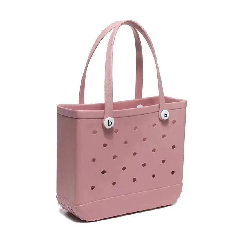 M/L/XL Beach Bag Fashion EVA Waterproof Rubber Picnic Storage Basket Travel Shopping Handbag Women Shoulder Solid Color Tote Bag Chez.shoptime