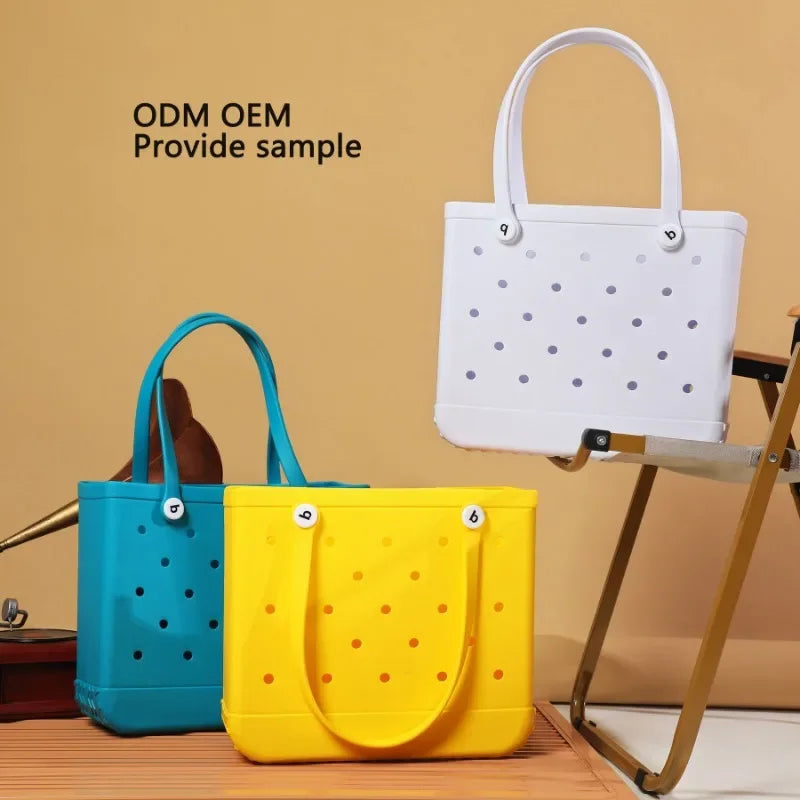M/L/XL Beach Bag Fashion EVA Waterproof Rubber Picnic Storage Basket Travel Shopping Handbag Women Shoulder Solid Color Tote Bag Chez.shoptime