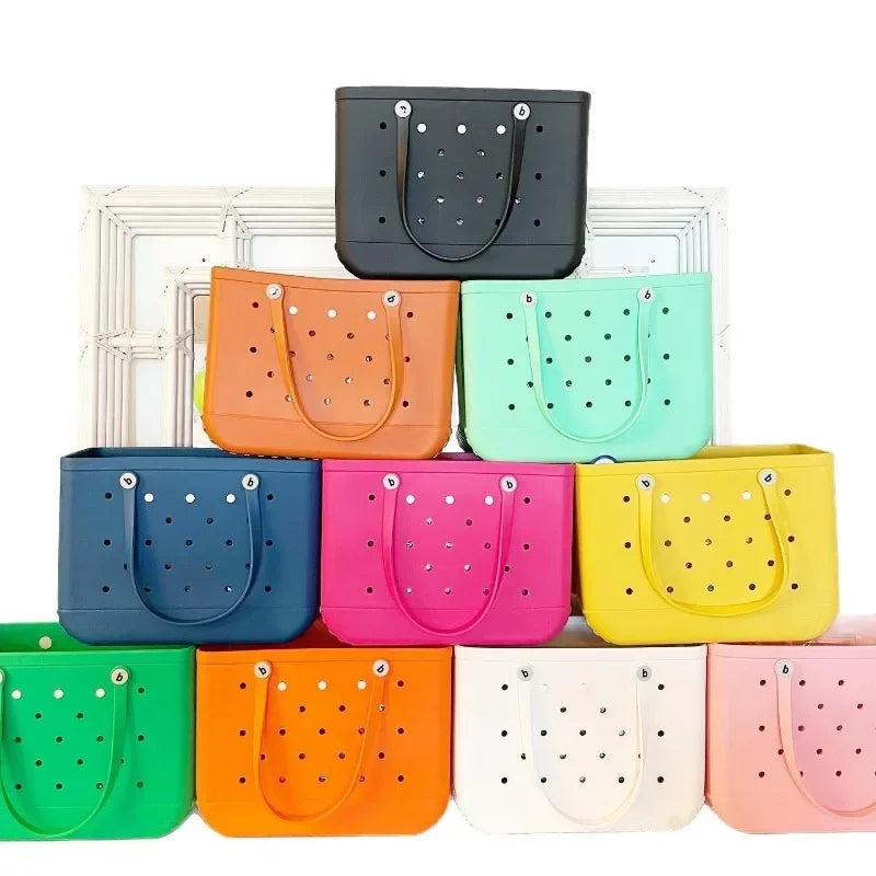 M/L/XL Beach Bag Fashion EVA Waterproof Rubber Picnic Storage Basket Travel Shopping Handbag Women Shoulder Solid Color Tote Bag Chez.shoptime