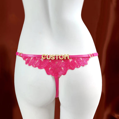 Sexy Lace Custom Name Thong for Women Girls Flower Embroidery Panties Low Waist Breathable Adjustable Personality Underwear Gift Chez.shoptime