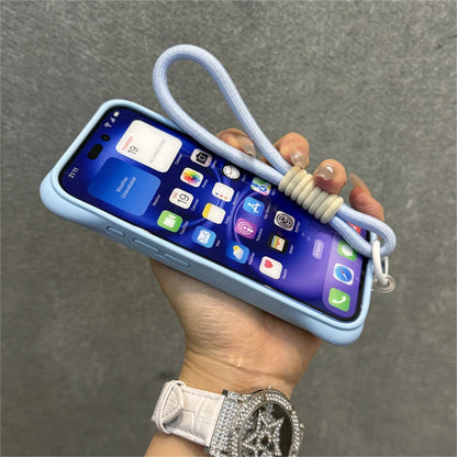 Fashion Breatable Hole Hand Wrist Strap Coque Phone Case For Funda iPhone 16 15 14 13 Pro Max Plus Pro Case Soft Silicone Cover Chez.shoptime