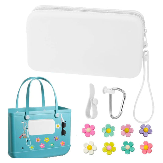 Silicone Phone Holder for Bogg Bag, Accessories Set Contain 2PCS Key Holder & 8PCS Flower Charms, Soft Insert Zipper Wallet for Chez.shoptime