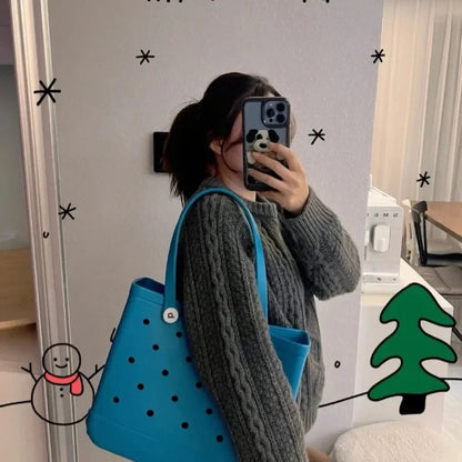 M/L/XL Beach Bag Fashion EVA Waterproof Rubber Picnic Storage Basket Travel Shopping Handbag Women Shoulder Solid Color Tote Bag Chez.shoptime
