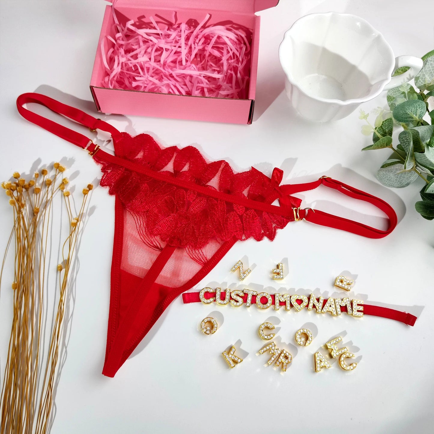 Sexy Lace Custom Name Thong for Women Girls Flower Embroidery Panties Low Waist Breathable Adjustable Personality Underwear Gift Chez.shoptime