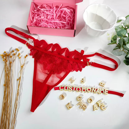 Sexy Lace Custom Name Thong for Women Girls Flower Embroidery Panties Low Waist Breathable Adjustable Personality Underwear Gift Chez.shoptime
