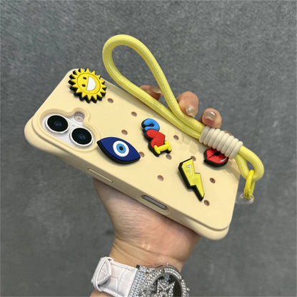 Fashion Breatable Hole Hand Wrist Strap Coque Phone Case For Funda iPhone 16 15 14 13 Pro Max Plus Pro Case Soft Silicone Cover Chez.shoptime