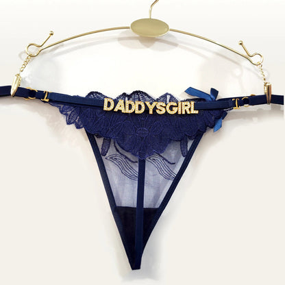 Sexy Lace Custom Name Thong for Women Girls Flower Embroidery Panties Low Waist Breathable Adjustable Personality Underwear Gift Chez.shoptime