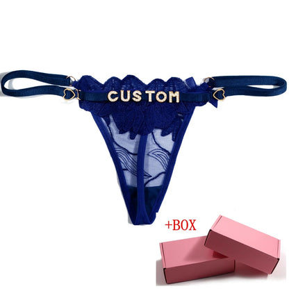Sexy Lace Custom Name Thong for Women Girls Flower Embroidery Panties Low Waist Breathable Adjustable Personality Underwear Gift Chez.shoptime