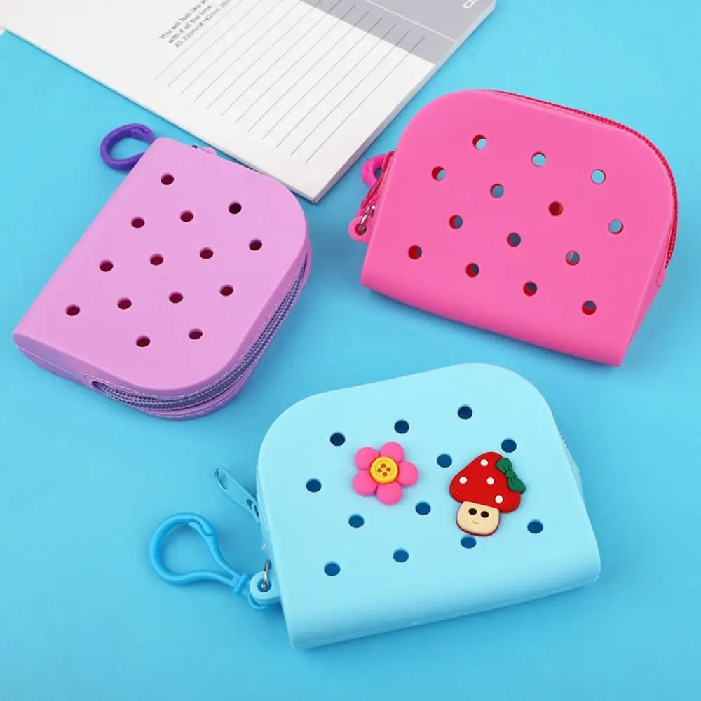 Holes Soft Silicone Mini Wallet Zipper Coin Purses Card Holder Money Bag Girls Zipper Pouch Storage Bag Organizer Kids Gift Chez.shoptime