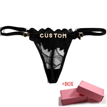 Sexy Lace Custom Name Thong for Women Girls Flower Embroidery Panties Low Waist Breathable Adjustable Personality Underwear Gift Chez.shoptime