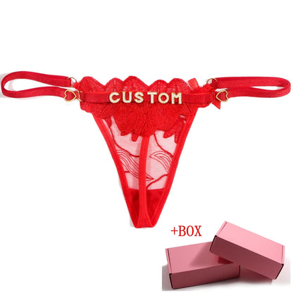 Sexy Lace Custom Name Thong for Women Girls Flower Embroidery Panties Low Waist Breathable Adjustable Personality Underwear Gift Chez.shoptime