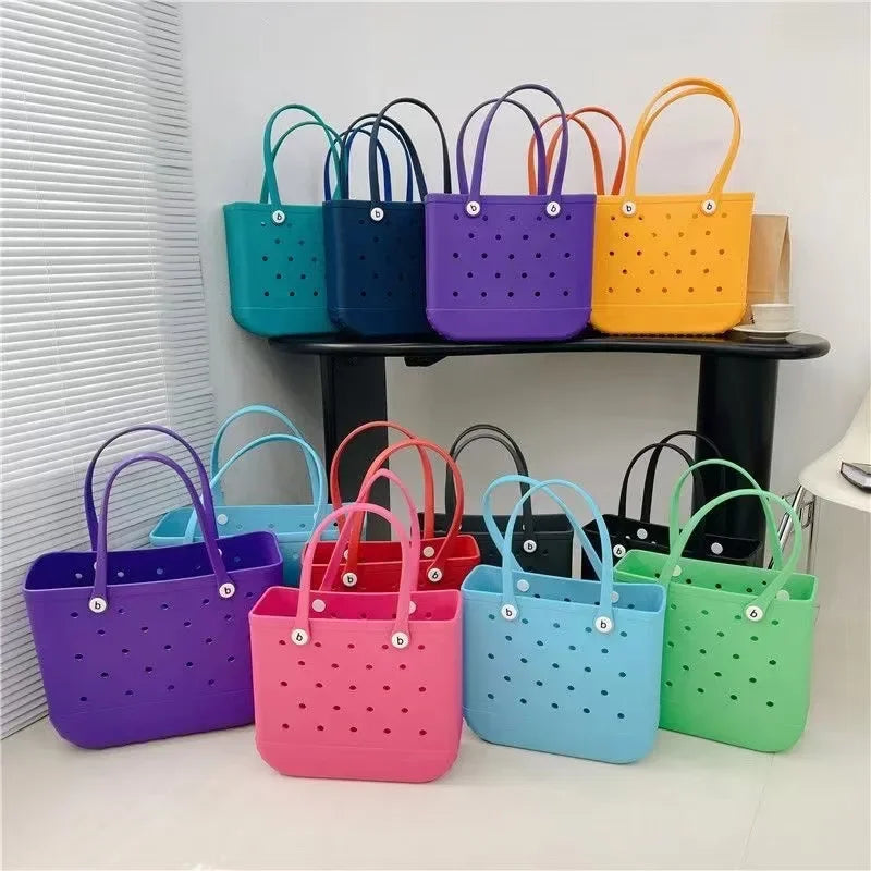 M/L/XL Beach Bag Fashion EVA Waterproof Rubber Picnic Storage Basket Travel Shopping Handbag Women Shoulder Solid Color Tote Bag Chez.shoptime