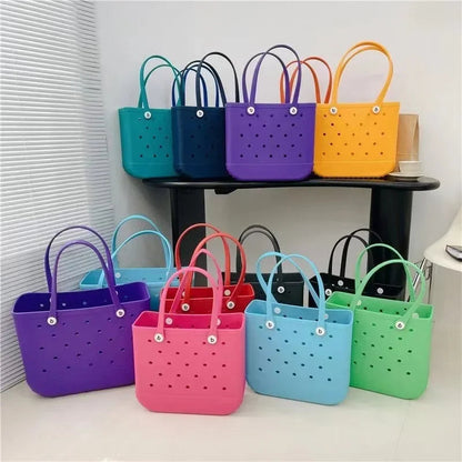 M/L/XL Beach Bag Fashion EVA Waterproof Rubber Picnic Storage Basket Travel Shopping Handbag Women Shoulder Solid Color Tote Bag Chez.shoptime